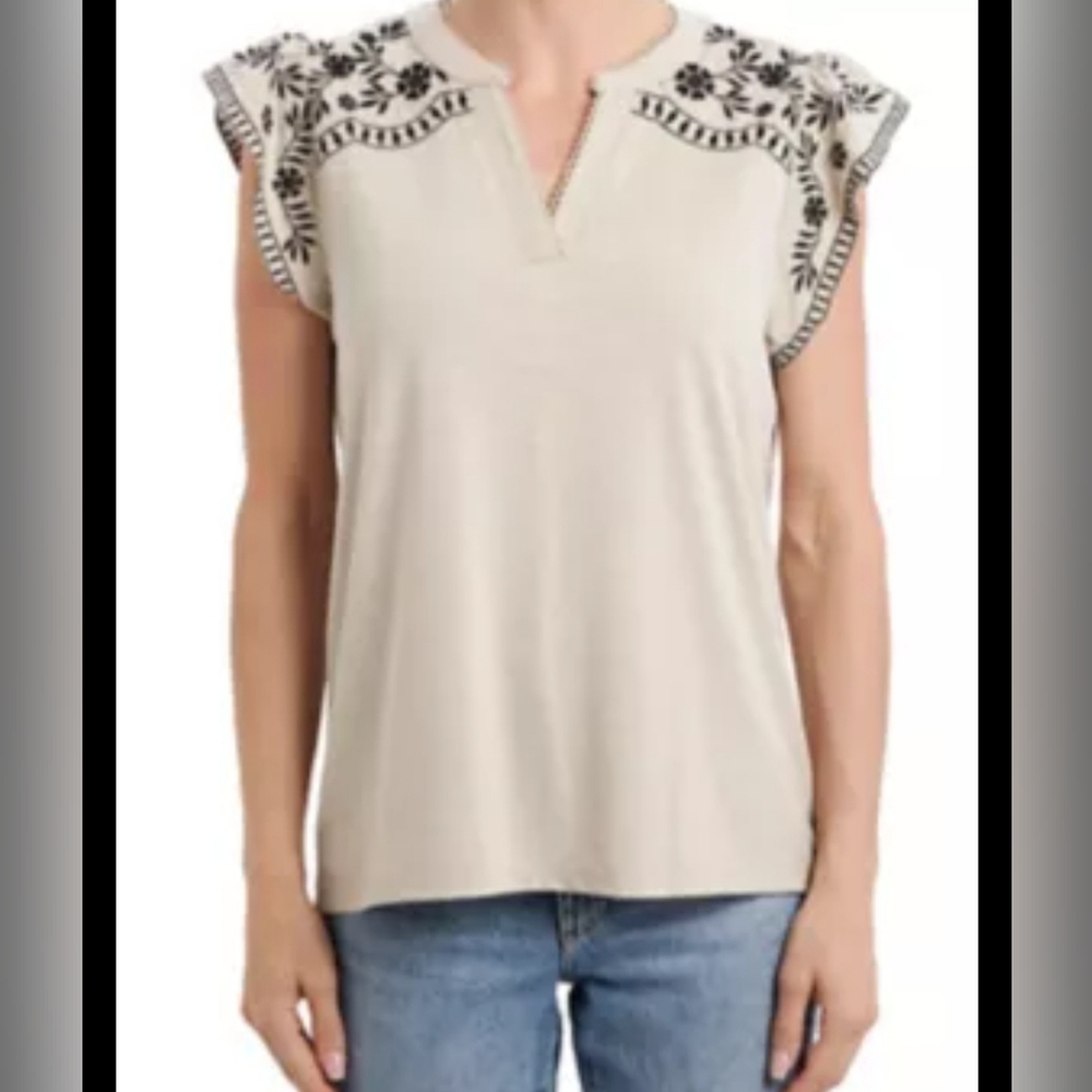 Vintage‎ Tereads Chic Embroidered Beige Blouse Size S